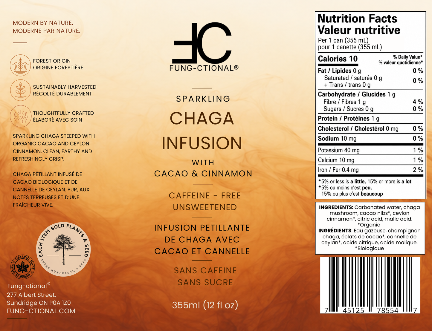 SPARKLING CHAGA INFUSION WITH CACAO & CEYLON CINNAMON