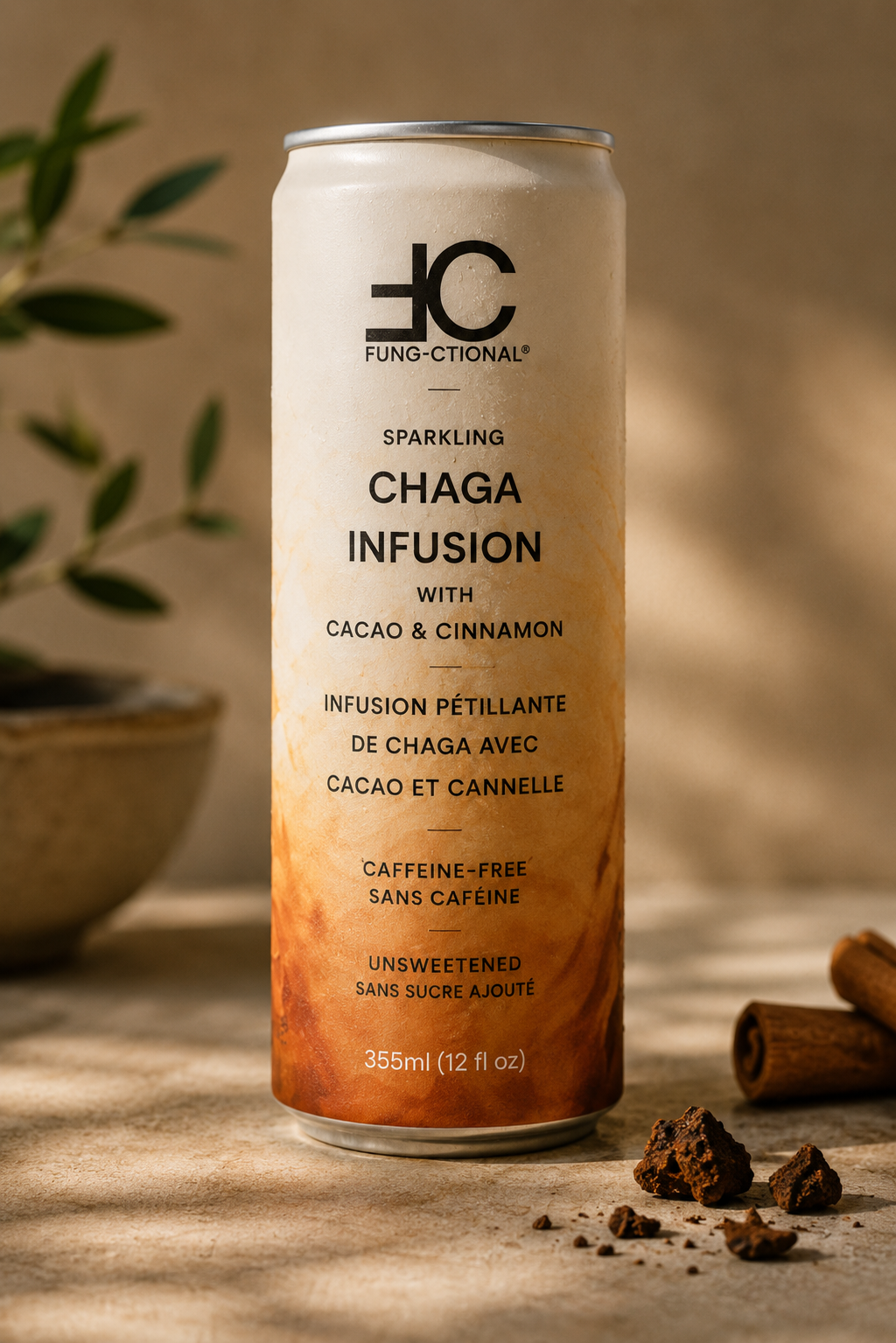 SPARKLING CHAGA INFUSION WITH CACAO & CEYLON CINNAMON